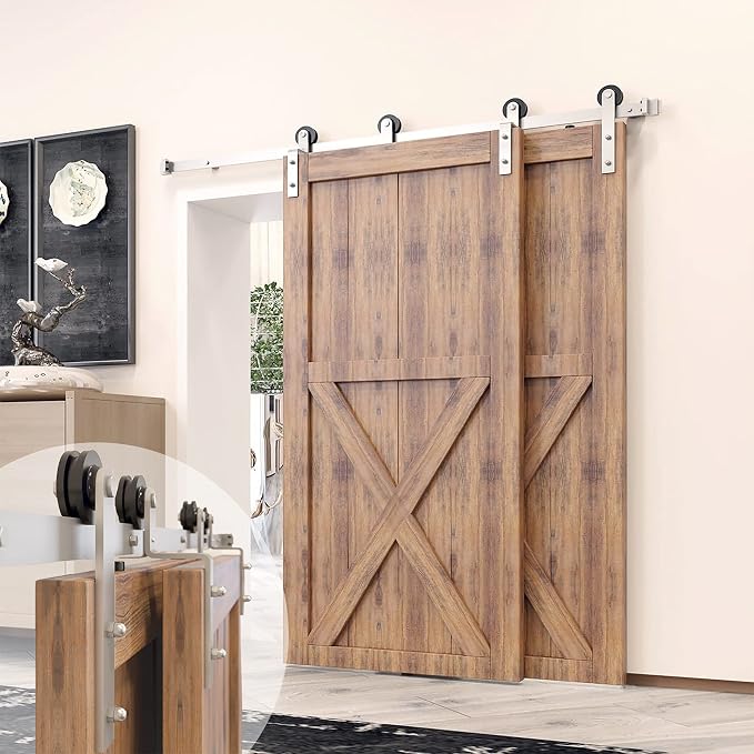 Homacer Brushed Nickel Single Track Bypass Sliding Barn Door Hardware Kit by HOMACER