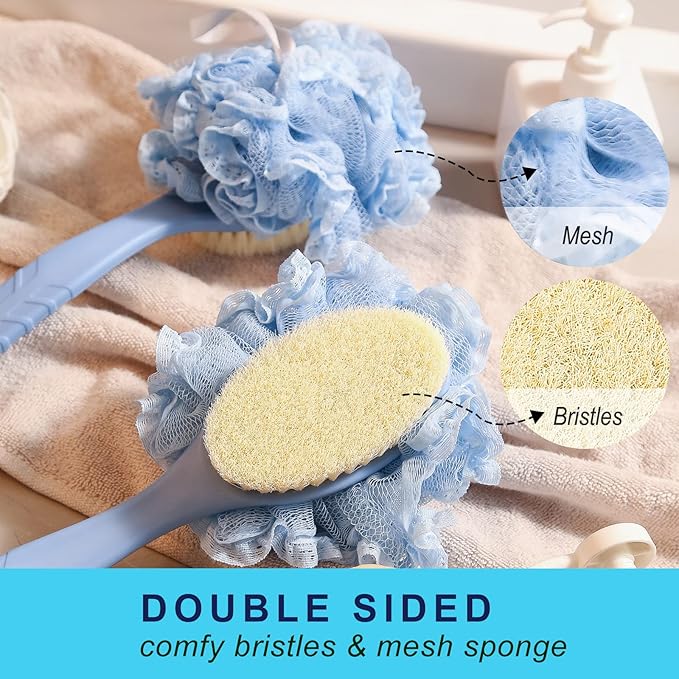Shower Body Brush with Bristles and Loofah, Back Scrubber Bath Mesh Sponge with - Image 2