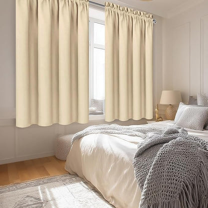 DWCN Beige Blackout Curtains for Bedroom – Rod Pocket Thermal Insulated Energy Saving Drapes for Living Room and Bedroom, W 38 x L 45 Inch, 2 Panels