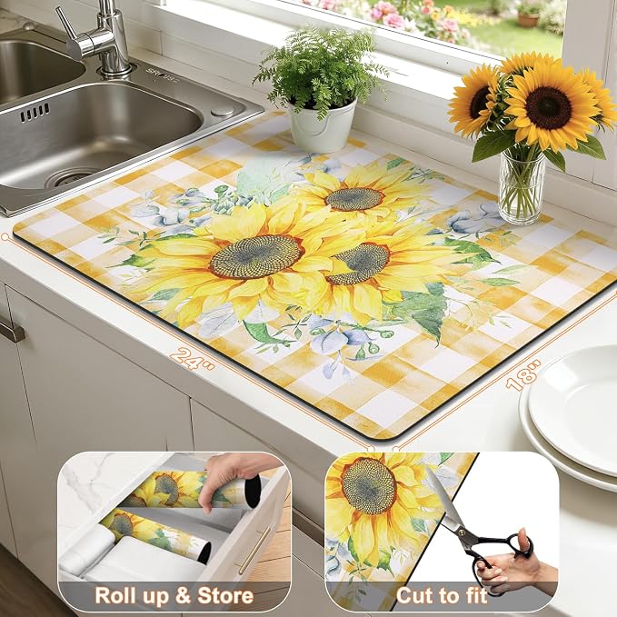 LOKHOM Dish Drying Mat for Kitchen Counter, Vintage Floral Dish Drainer Rack - Image 2