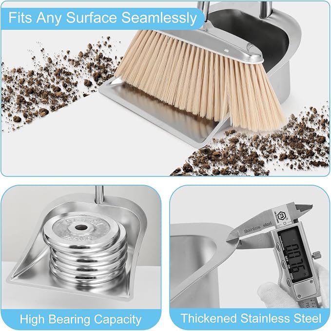 VOOWO Broom and Dustpan Set for Home, Stainless Steel Broom and Dustpan Set - Image 5