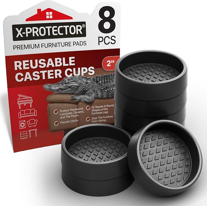 Furniture Cups X-PROTECTOR – 2" Caster Cups 8 PCS – Round Furniture Coasters – by X-Protector