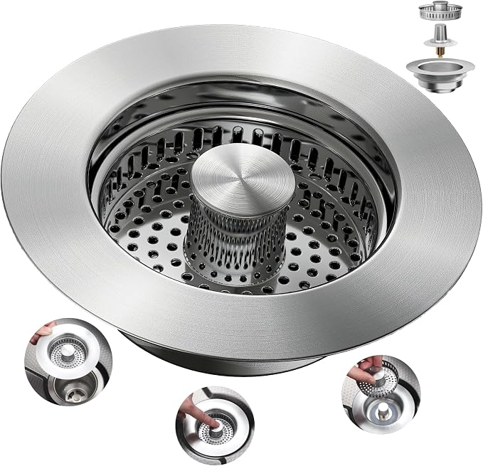Sink Drain Strainer 3 in 1, 304 Stainless Steel Pop Up Sink Stopper, by YKWLHomeSolution