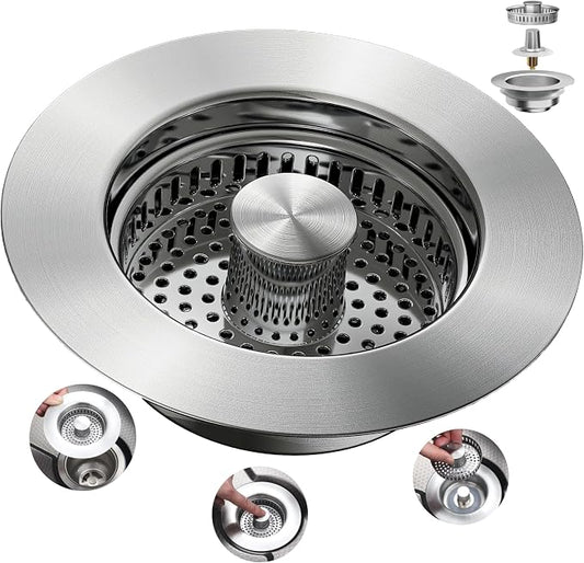 Sink Drain Strainer 3 in 1, 304 Stainless Steel Pop Up Sink Stopper, by YKWLHomeSolution