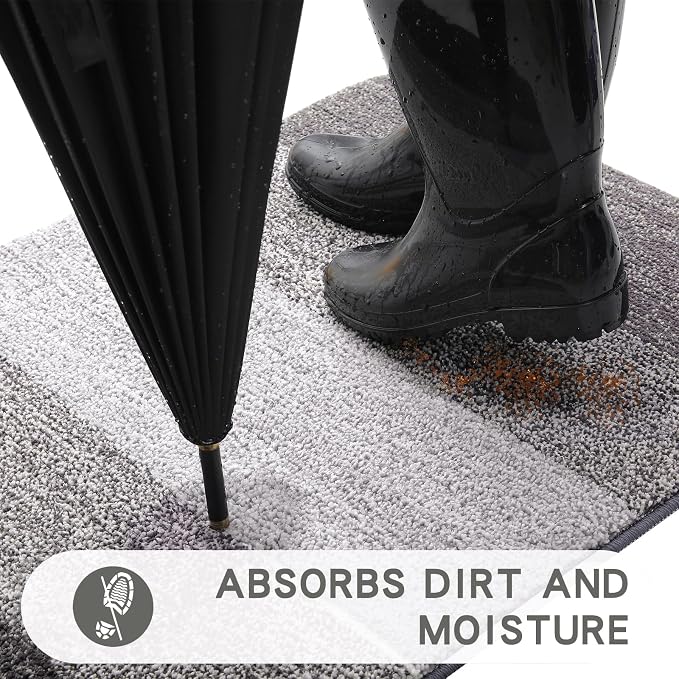 Kitinjoy Indoor Outdoor Door Mat, 36x24 Non-Slip Absorbent Dirt Trapper - Image 2
