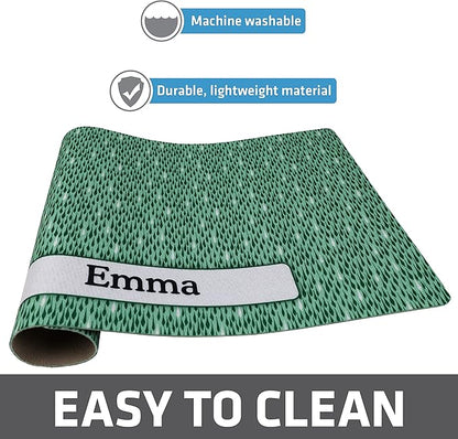 Drymate Personalized Pet Bowl Placemat, Custom Dog & Cat Food Feeding Mat - Absorbent Fabric, Waterproof Backing - Machine Washable/Durable (USA Made) (12" x 20") (Drizzle Green)