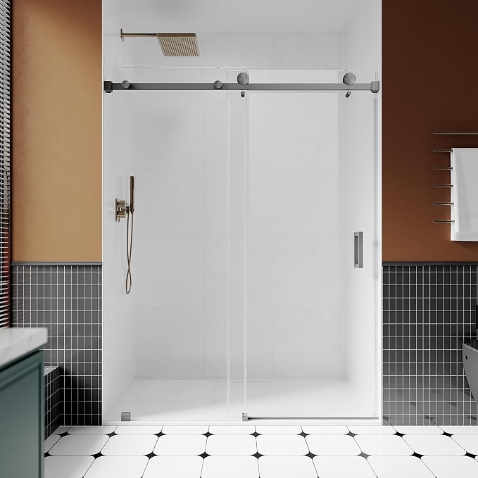3/8" Sliding Glass Shower Door, 56-60" W x 76" H Frameless Bathroom Door by UNIKOOSHOWERDOOR