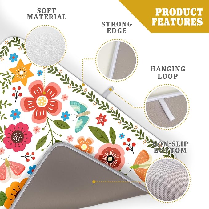 Colorful Boho Floral Dish Drying Mat 18x24 Inch Dishes Dry Pad Drainer Rack - Image 4