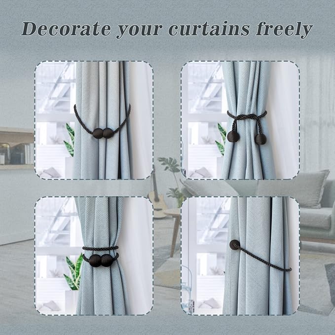 Hion Magnetic Curtain Tiebacks 4 Pack, Nickel-plated Metal and Polyester - Image 4