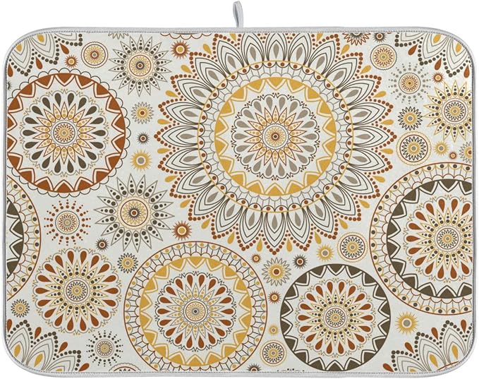 Mandala Ethnic Bohemian Ornament Dish Drying Mat by BOENLE-WELCOMEYOURCOMING