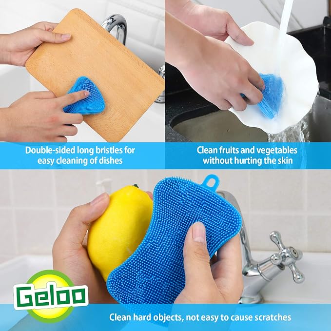 Geloo.Silicone Sponge Dish Brush, Double Sided Cleaning Brush - Image 4