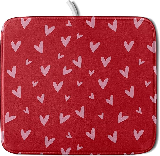Valentines Dish Drying Mat for Kitchen Counter 16x18 Inch Valentine's Day Red by Aytipun