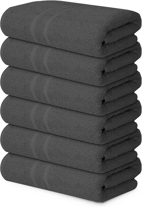 Basic Medium Bath Towels 24x48 Inches – Pack of 6 – Grey Color – Soft and by TEXTILA