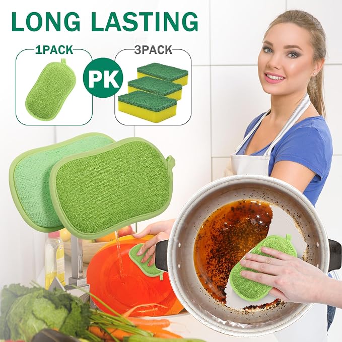 24 Pack Multi Purpose Scrub Sponges Non Scratch Microfiber Sponge Cleaning Dish - Image 4