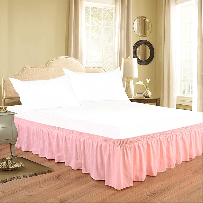 Peach Wrap Around Bed Skirts with 16" Drop - Three Sides Fabric Adjustable Elastic Dust Ruffle Silky Soft -600 TC Stretchy Bed Skirt-King(76"X 80") Peach