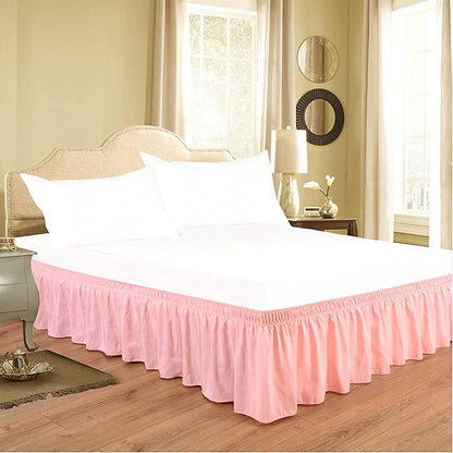 Peach Wrap Around Bed Skirts with 16" Drop - Three Sides Fabric Adjustable Elastic Dust Ruffle Silky Soft -600 TC Stretchy Bed Skirt-King(76"X 80") Peach