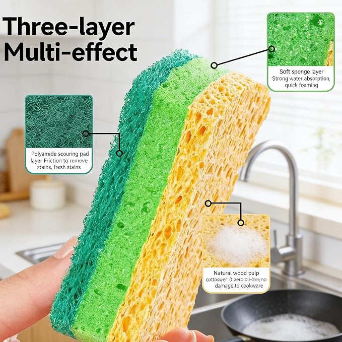 6 Pack Heavy Duty Kitchen Sponge Dish Sponges Double-Sided Dishwashing Scrub - Image 4