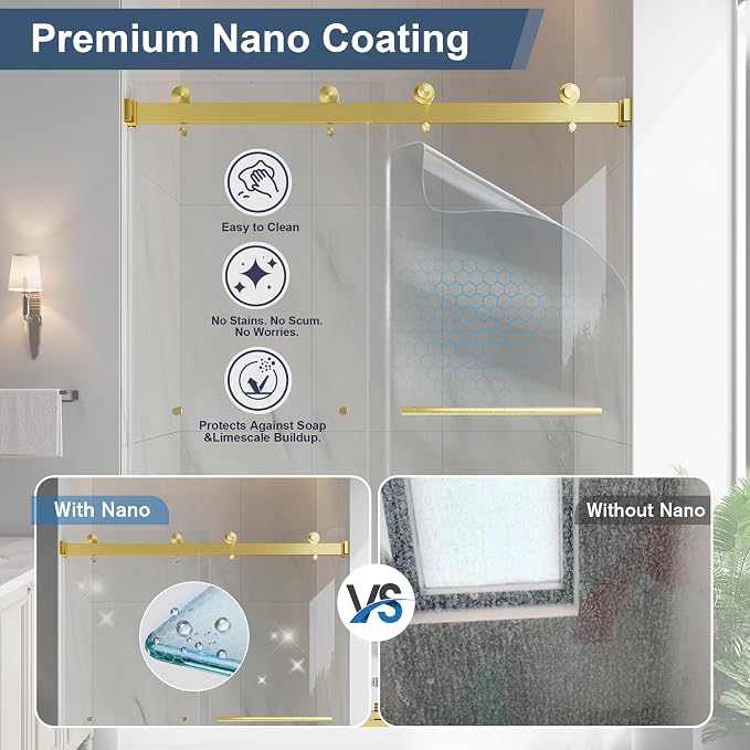Frameless Double Sliding Shower Doors, 43-48" W x 76" H Shower Glass Door - Image 3