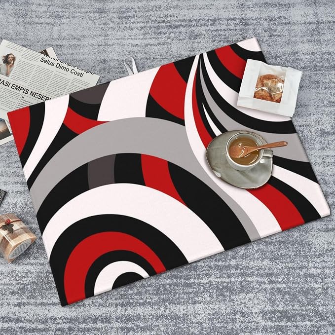 Red Black White and Grey Swirl Microfiber Dish Drying Mats, Absorbent Modern - Image 3
