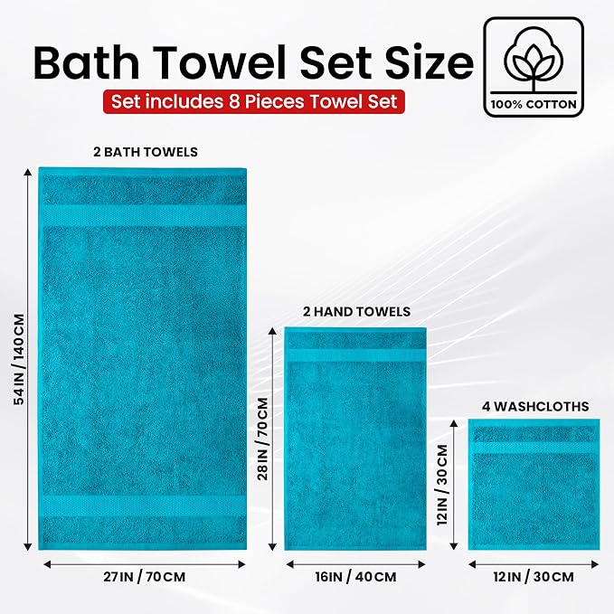 Infinitee Xclusives Luxury 100% Cotton Towel Set – 8 Piece Bathroom Towel Set – - Image 3
