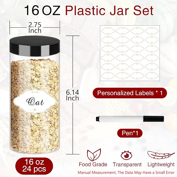 Plastic Jars with Lids 16 OZ, Plastic Jars 24 Pcs Slime Containers with - Image 2