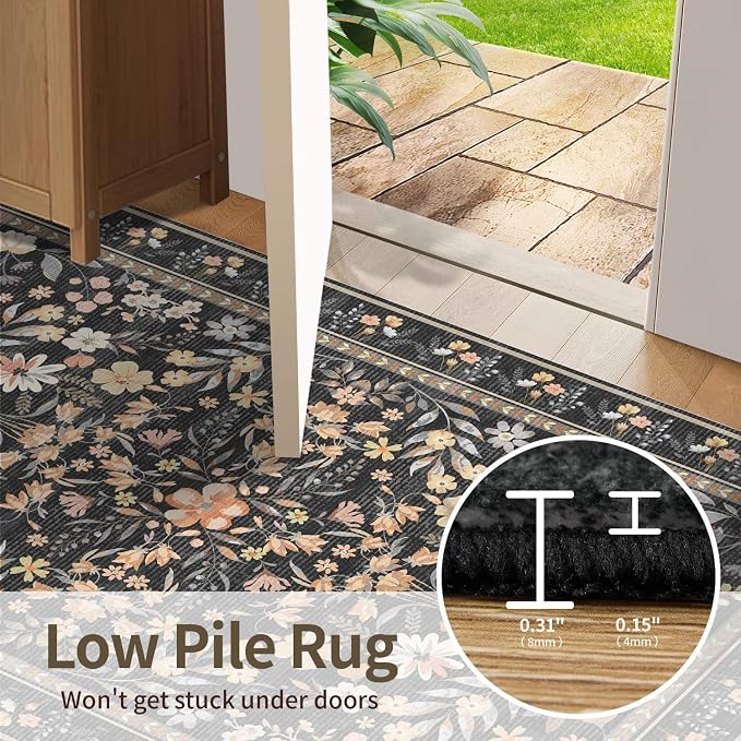3x5 Rug for Entryway Bedroom, Floral Vintage Retro Boho Throw Rug, Non Slip & - Image 7