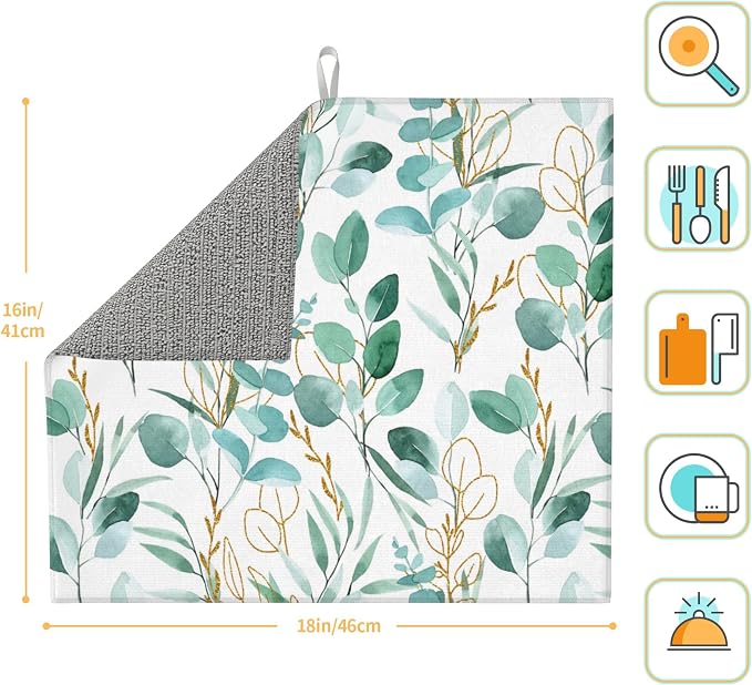 Sage Green Leaves Dish Drying Mat - Image 2