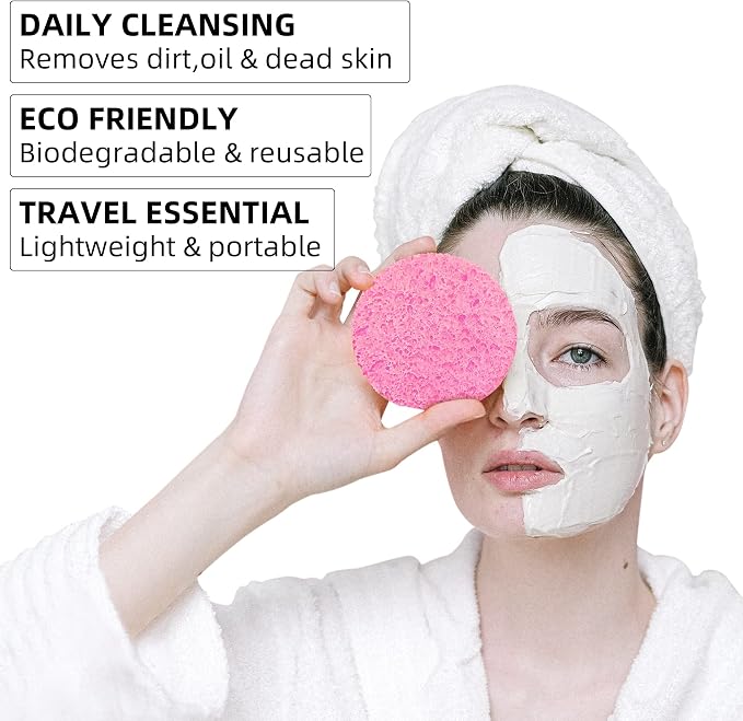 60-Count Compressed Facial Sponges|100% Natural Kickleen Cellulose Cosmetic Spa - Image 2