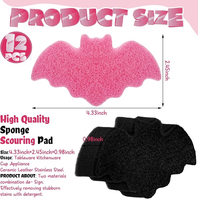 Tioncy 12 Pack Bat Kitchen Sponges Bulk Dual Sided Scrubber Sponges Dishwashing - Image 2
