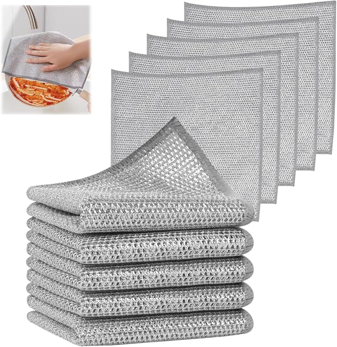 SINLAND Silver Mesh Dish Cloths Wire Dish Washing Rags Magic Cleaning Cloths by SINLAND