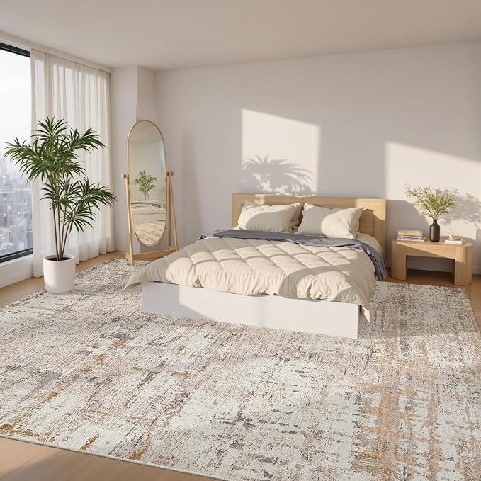 9x12 Area Rug for Living Room, Extra Large Washable Rug, Soft Neutral Abstract - Image 3