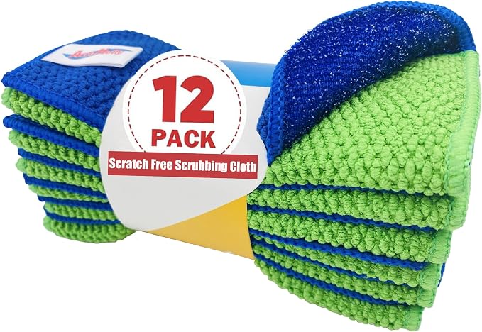 12-Pack Reusable, Scrub Dish Cloth –Non-Scratch Microfiber Scrubber, by AccoHolly