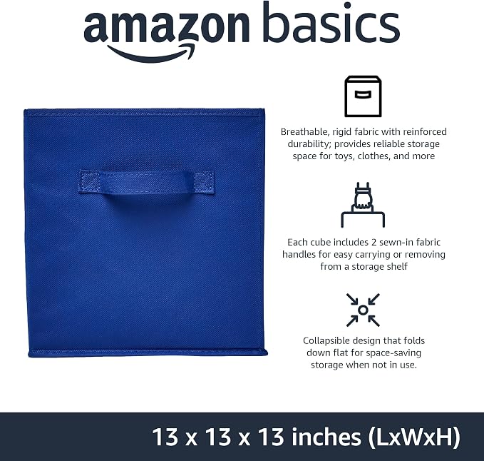 Amazon Basics Cube Organizer Storage Bins Handles, Collapsible Fabric - Image 2