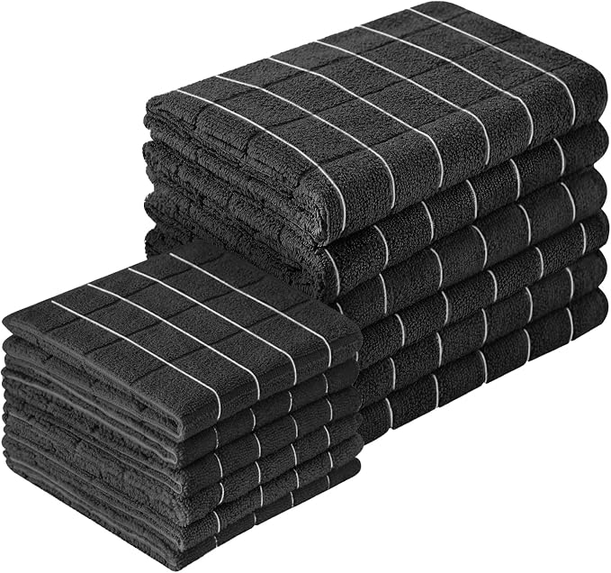 Microfiber Kitchen Towels and Dishcloths Set, 26 X 18 Inch and 12 X 12 Inch by Puomue