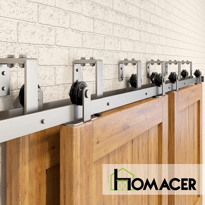 Homacer Brushed Nickel Double Track U-Shape Bypass Sliding Barn Door Hardware - Image 6