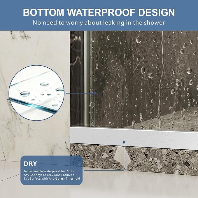 50-54" W x 76" H Frameless Shower Door, Double Sliding Glass Shower Door - Image 7