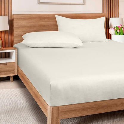 ROYALE LINENS 300 Thread Count 100% Long Staple Combed Cotton Fitted Sheet Twin XL - Super Soft Deep Pocket Bottom Sheet - Fitted Sheets Only - Elastic Sheets (Twin XL, Cream)