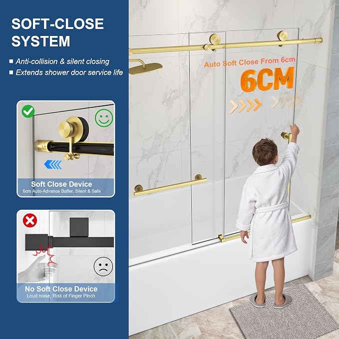 Frameless Tub Sliding Door, 5/16" Bathtub Shower Door - Image 3