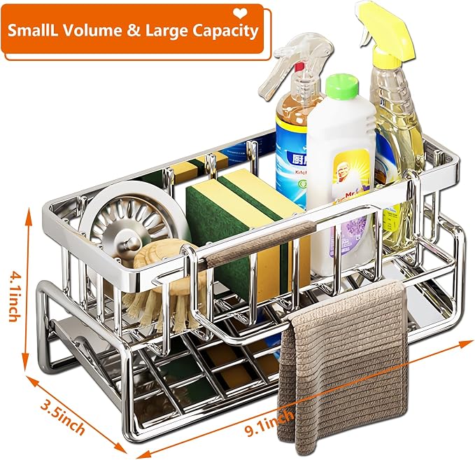Sponge Holder for Kitchen Sink, Sink Caddy Organizers Stainless Steel, 30°Tilt - Image 3