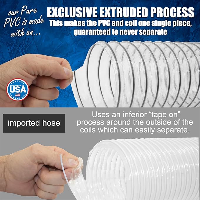 PVC Dust Collection Hose w/4 Thumbscrew Clamps, Puncture Resistant, Carbon - Image 5