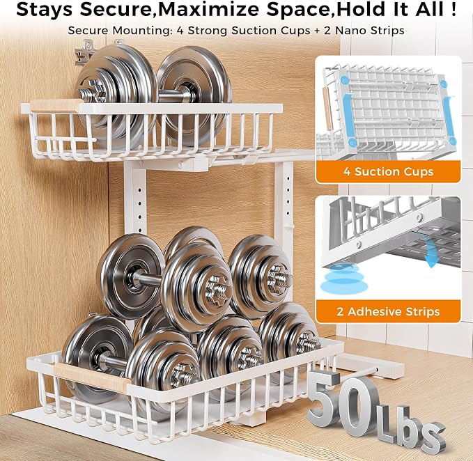 Under Sink Organizer, 2 Pack 2 Tier Under Sink Organizers and Storage, Slide - Image 7