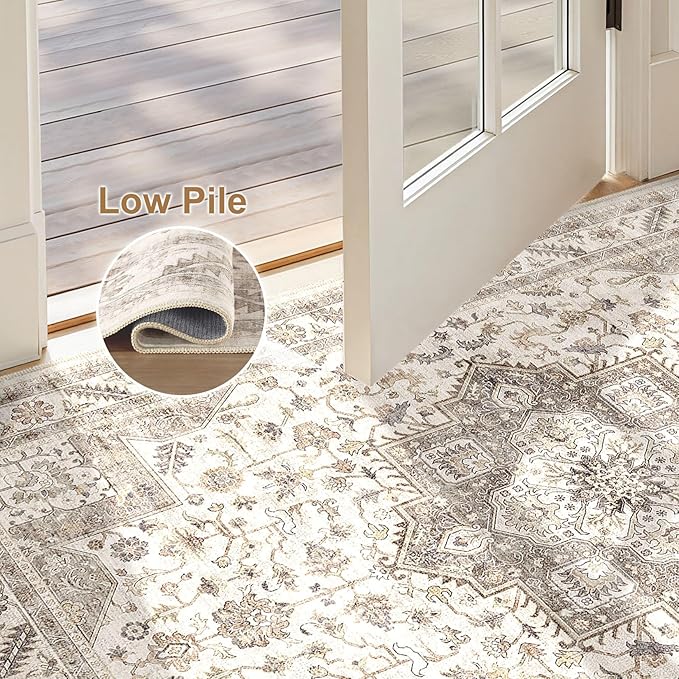 Vintage Living Room Area Rug 2x3 - Large Soft Washable Oriental Traditional Distressed Farmhouse Rugs for Bedroom - Indoor Floor Accent Carpet for Home Office House Decor -Light Brown