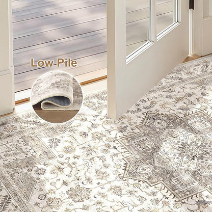 Vintage Living Room Area Rug 2x3 - Large Soft Washable Oriental Traditional Distressed Farmhouse Rugs for Bedroom - Indoor Floor Accent Carpet for Home Office House Decor -Light Brown