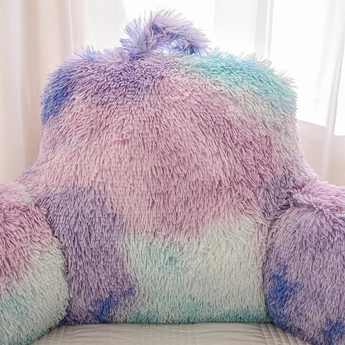 Aimuan Reading Pillow Bed Rest Pillow Plush Shaggy with Arms Cushion for Adults Teens Incline Rest Sitting up & Sleeping Snoring Pillow with Pregnancy Lumbar Back Support (Standard, Blue-Purple)