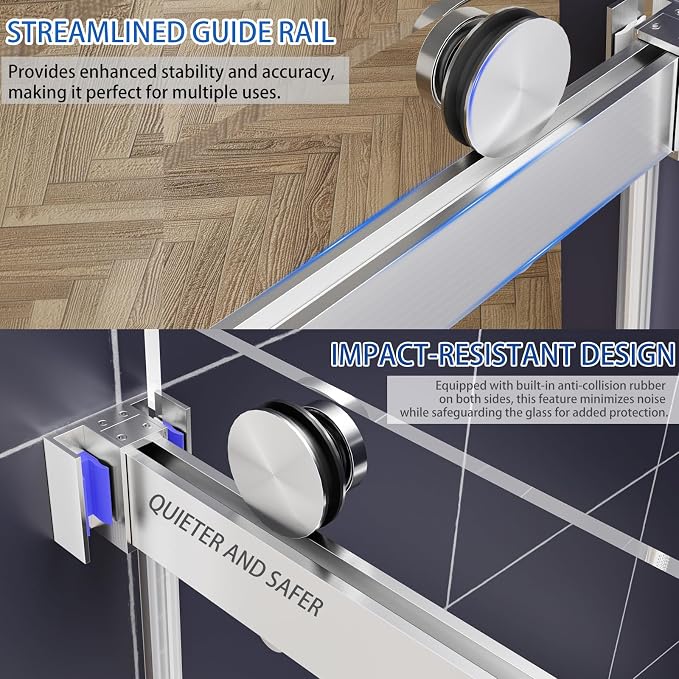 56-60" W x 76" H Double Sliding Frameless Shower Glass Door, 5/16" ANSI & SGCC - Image 3