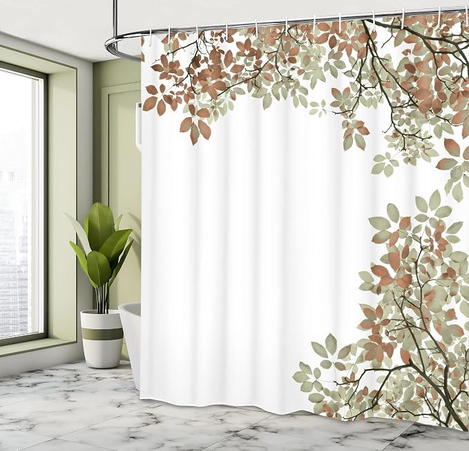 Ambesonne Leaves Shower Curtain, Broad Leaves Close-up Background Autumnal - Image 4