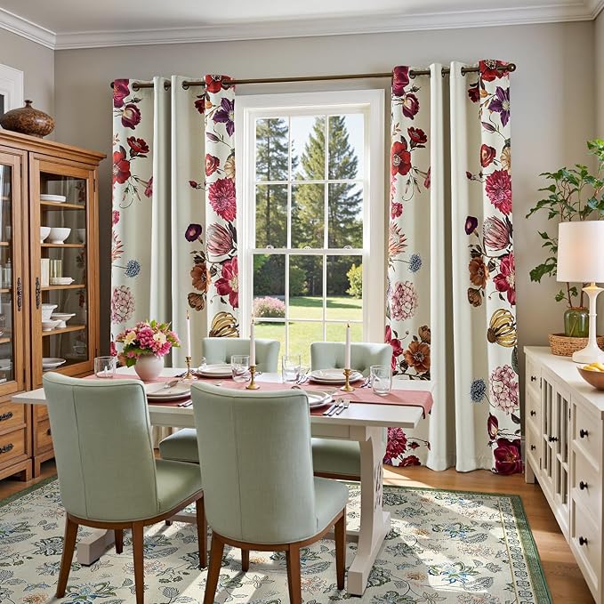 jinchan Elora 8x10 Floral Rug for Living Room Washable Bedroom Rug Vintage Romance Christmas Design Non Slip Thin Indoor Floor Cover Large Low-Profile Throw Carpet for Dining Room Office, Green/Beige