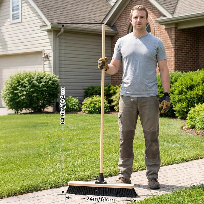 24-Inch Push Broom Set for Indoor & Outdoor Cleaning, Heavy Duty Sweeping Brooms - Image 2