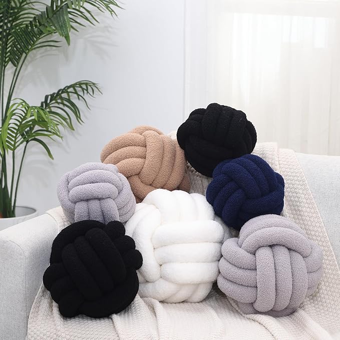 Petrella Knot Pillow Ball Round Throw Pillows Home Decor Cushion Decorative Aesthetic Throw Pillows，Lambswool Navy 11inch