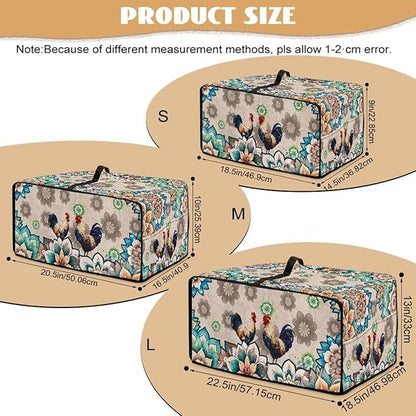 Rooster Boho Mandala Floral Print Microwave Oven Dust Cover Polyester-Linen Fabric Microwave Oven Cloth Cover Universal Case Protections Protector with Storage Bags, M